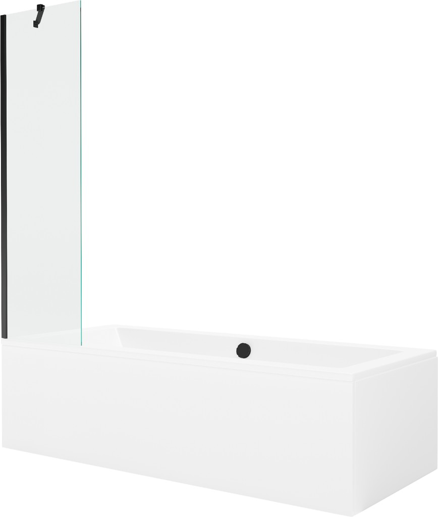 MEXEN/S Cube obdélníková vana 170 x 80 cm s panelem + vanová zástěna 50 cm, transparent, černá 550517080X9505000070