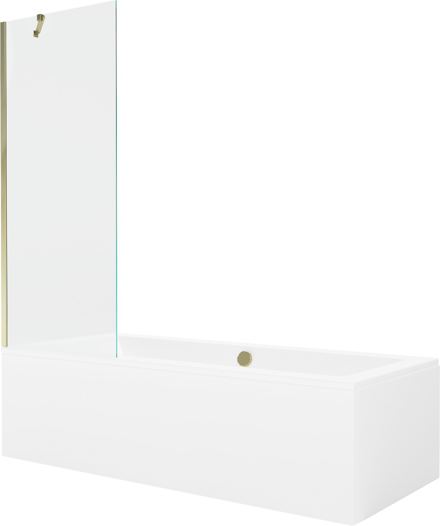 MEXEN/S Cube obdélníková vana 170 x 80 cm s panelem + vanová zástěna 70 cm, transparent, zlatá 550517080X9507000050