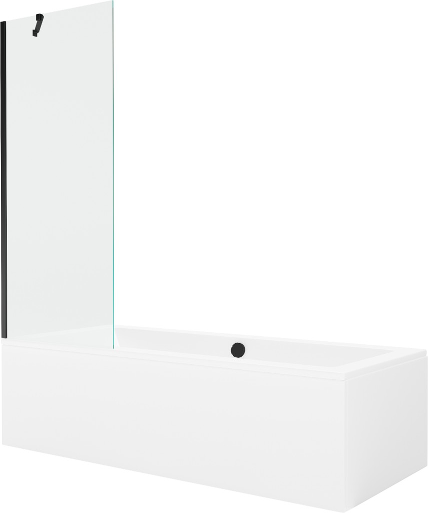 MEXEN/S Cube obdélníková vana 170 x 80 cm s panelem + vanová zástěna 70 cm, transparent, černá 550517080X9507000070