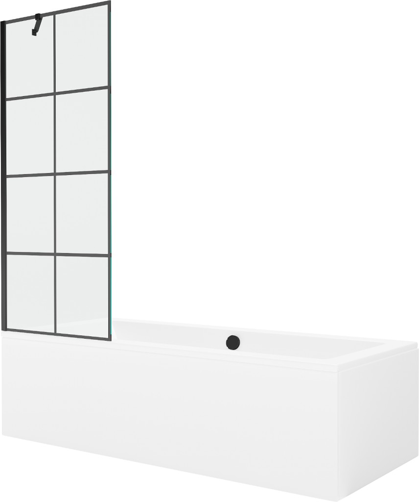 MEXEN/S Cube obdélníková vana 170 x 80 cm s panelem + vanová zástěna 70 cm, černá vzor 550517080X9507007077
