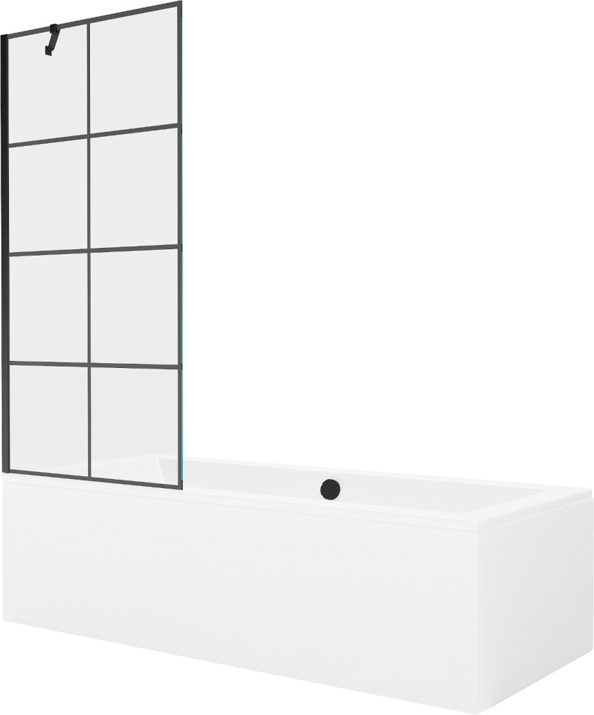 MEXEN/S Cube obdélníková vana 170 x 80 cm s panelem + vanová zástěna 80 cm, černá vzor 550517080X9508007077