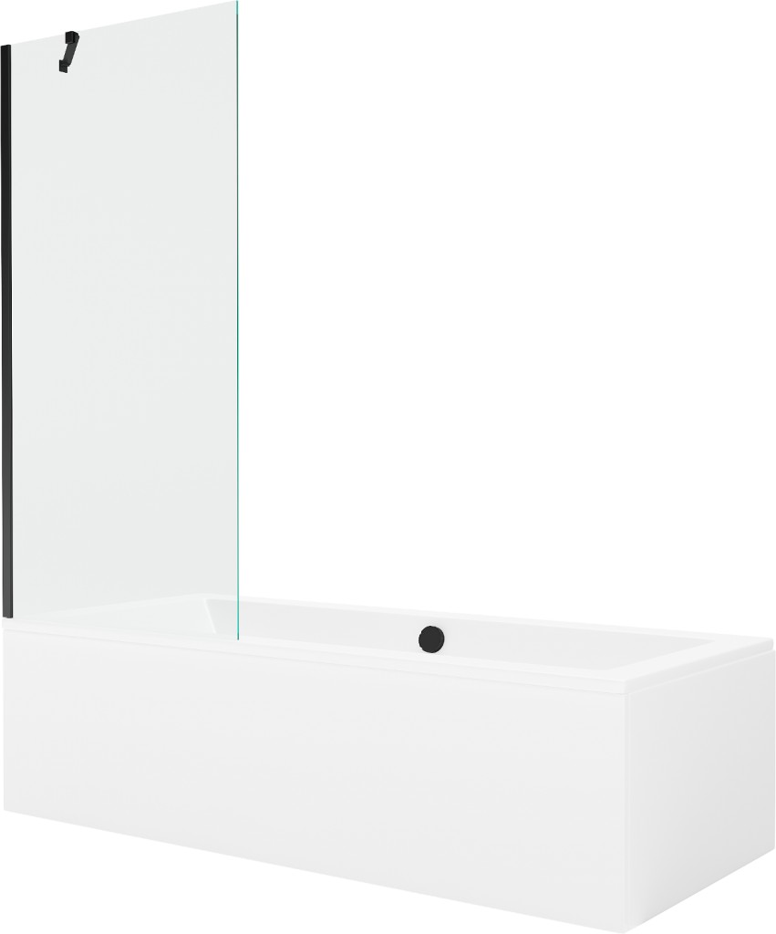 MEXEN/S Cube obdélníková vana 180 x 80 cm s panelem + vanová zástěna 80 cm, transparent, černá 550518080X9508000070