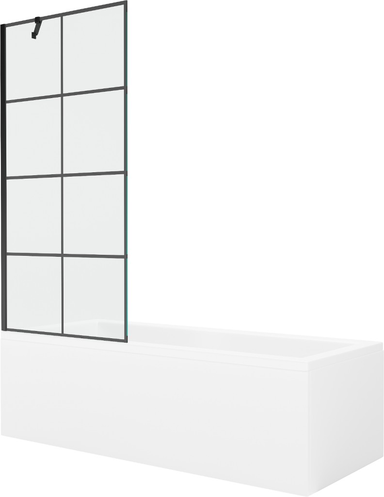 MEXEN/S Cubik obdélníková vana 150 x 70 cm s panelem + vanová zástěna 80 cm, černá vzor 550315070X9508007077