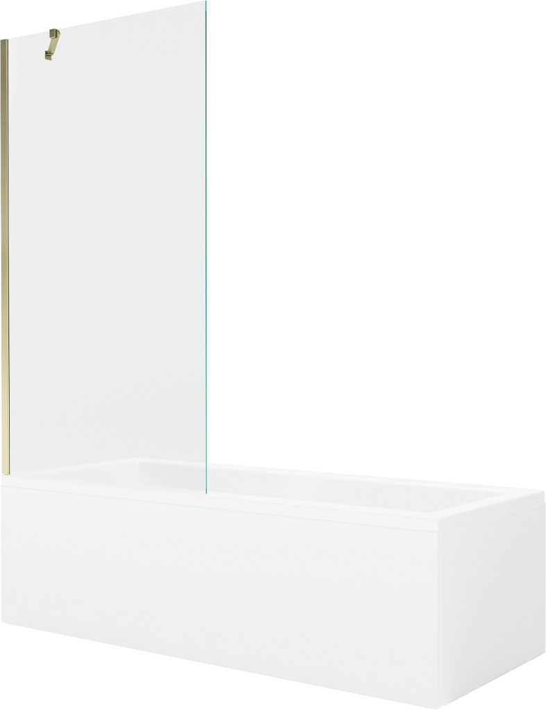 MEXEN/S Cubik obdélníková vana 150 x 70 cm s panelem + vanová zástěna 90 cm, transparent, zlatá 550315070X9509000050