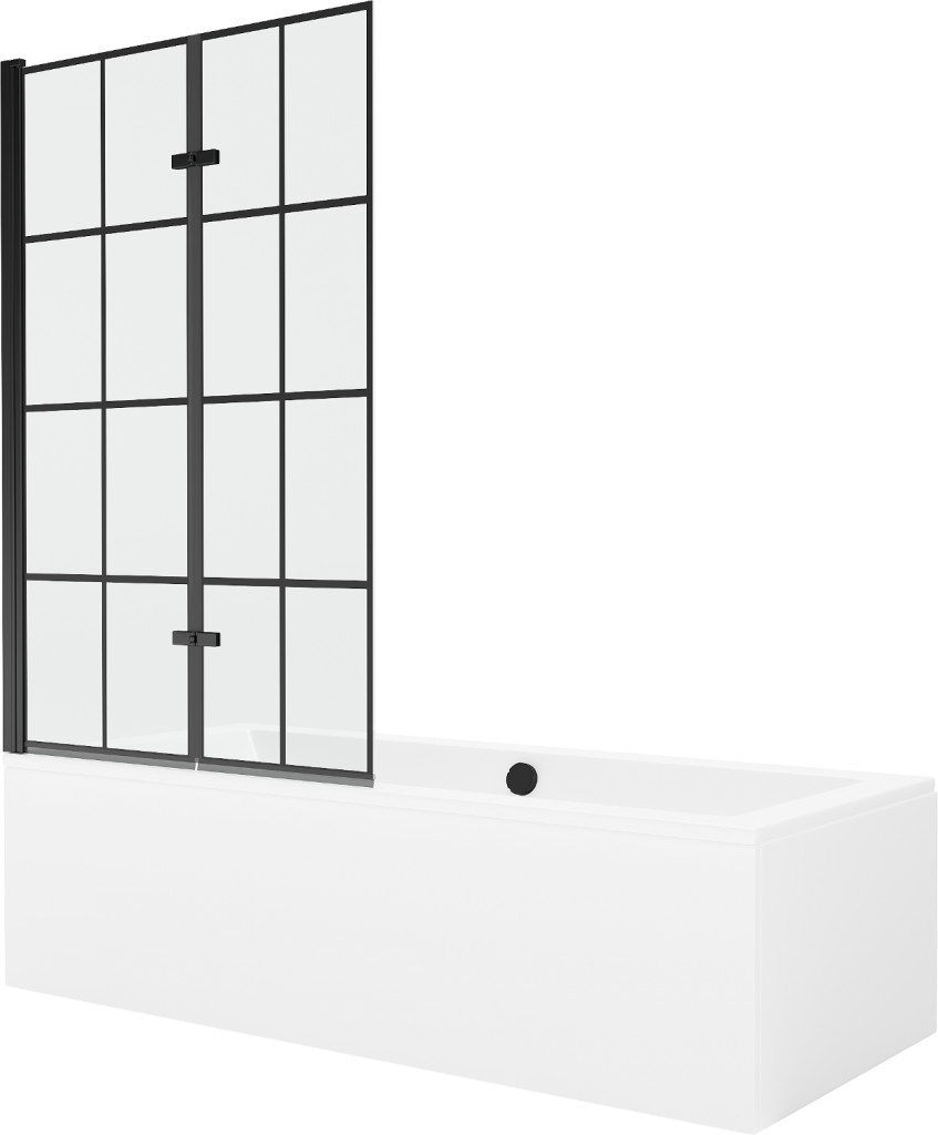 Levně MEXEN/S Cube obdélníková vana 170 x 80 cm s panelem + vanová zástěna 100 cm, černá vzor 550517080X9210027077