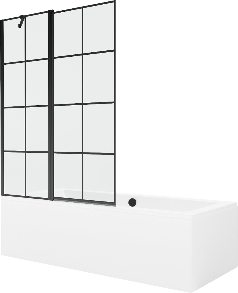 Levně MEXEN/S Cube obdélníková vana 170 x 80 cm s panelem + vanová zástěna 120 cm, černá vzor 550517080X9412117077