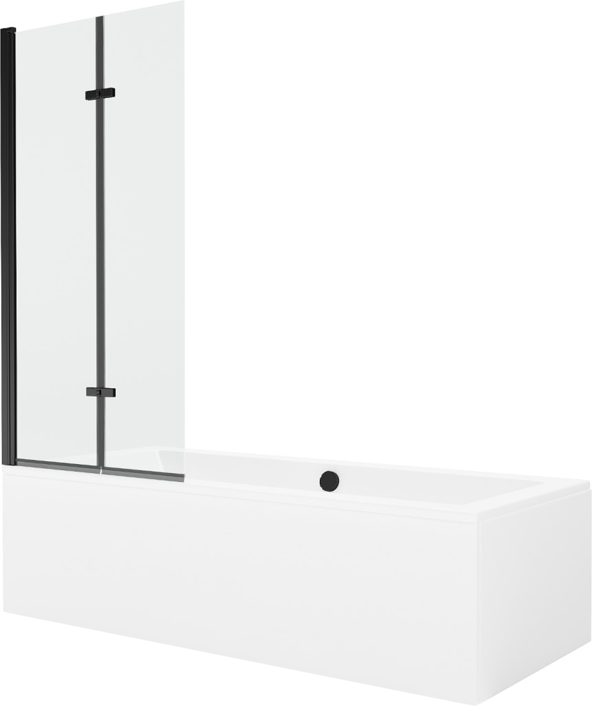 MEXEN/S Cube obdélníková vana 180 x 80 cm s panelem + vanová zástěna 80 cm, transparent, černá 550518080X9208027000