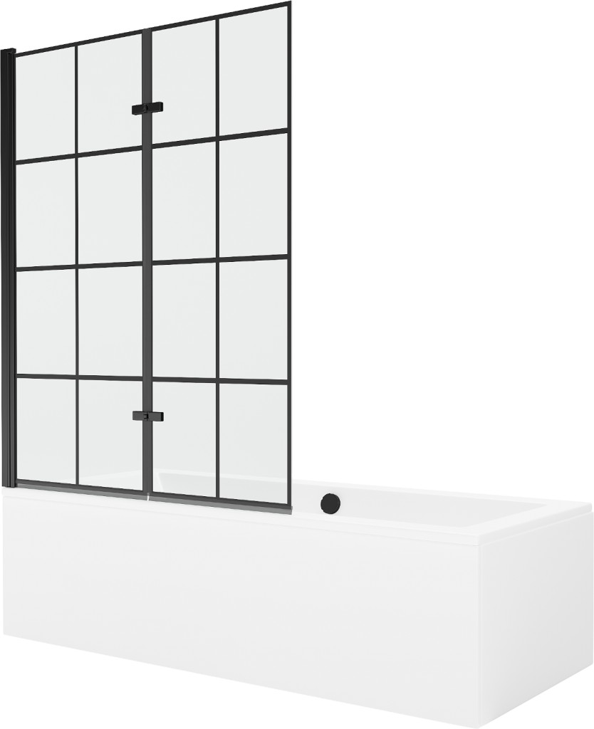 Levně MEXEN/S Cube obdélníková vana 180 x 80 cm s panelem + vanová zástěna 120 cm, černá vzor 550518080X92120027077