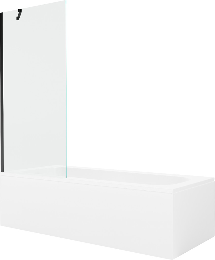 MEXEN/S Vega obdélníková vana 150 x 70 cm s panelem + vanová zástěna 80 cm, transparent, černá 550115070X9508000070