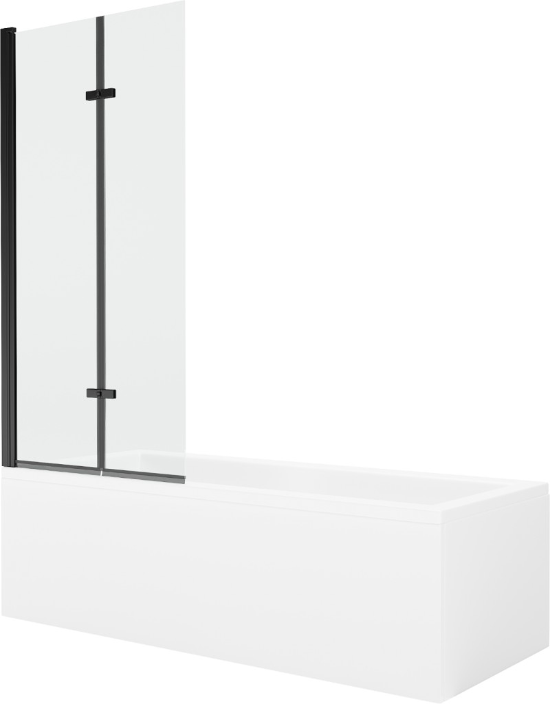 MEXEN/S Cubik obdélníková vana 150 x 70 cm s panelem + vanová zástěna 80 cm, transparent, černá 550315070X9208027000