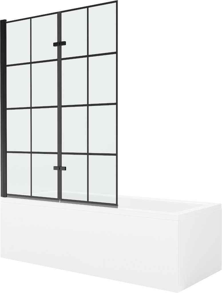MEXEN/S Cubik obdélníková vana 150 x 70 cm s panelem + vanová zástěna 120 cm, černá vzor 550315070X9212027077