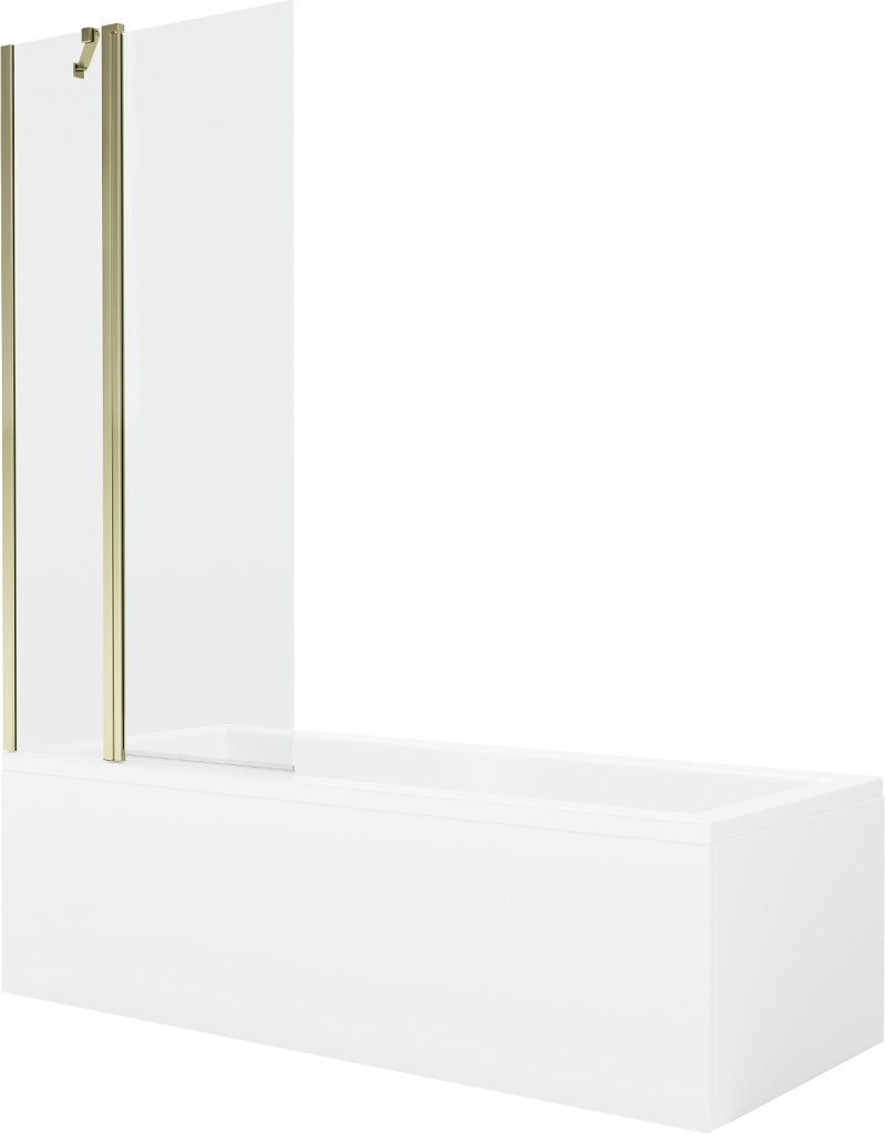 MEXEN/S Cubik obdélníková vana 150 x 70 cm s panelem + vanová zástěna 80 cm, transparent, zlatá 550315070X9408115000