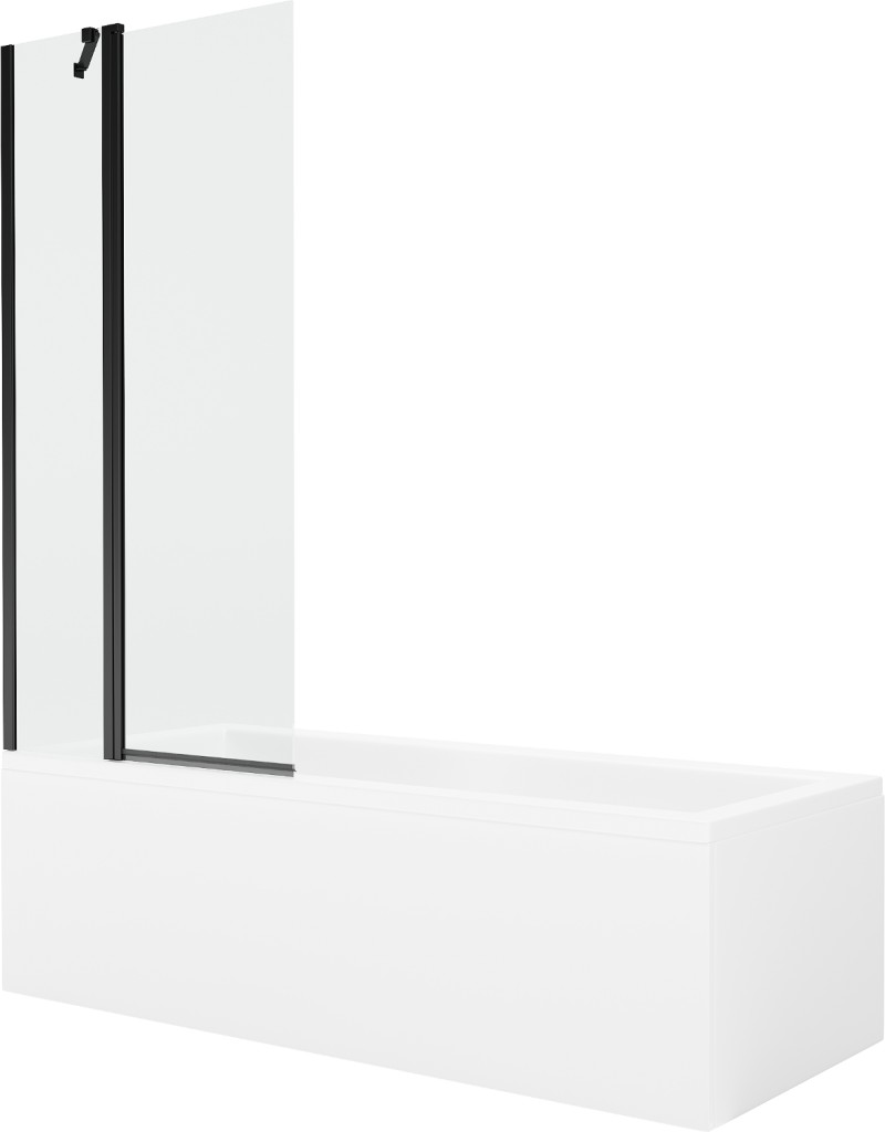 Levně MEXEN/S Cubik obdélníková vana 150 x 70 cm s panelem + vanová zástěna 80 cm, transparent, černá 550315070X9408117000