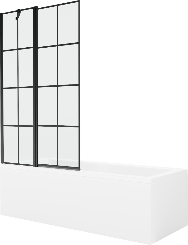 MEXEN/S Cubik obdélníková vana 150 x 70 cm s panelem + vanová zástěna 100 cm, černá vzor 550315070X9410117077