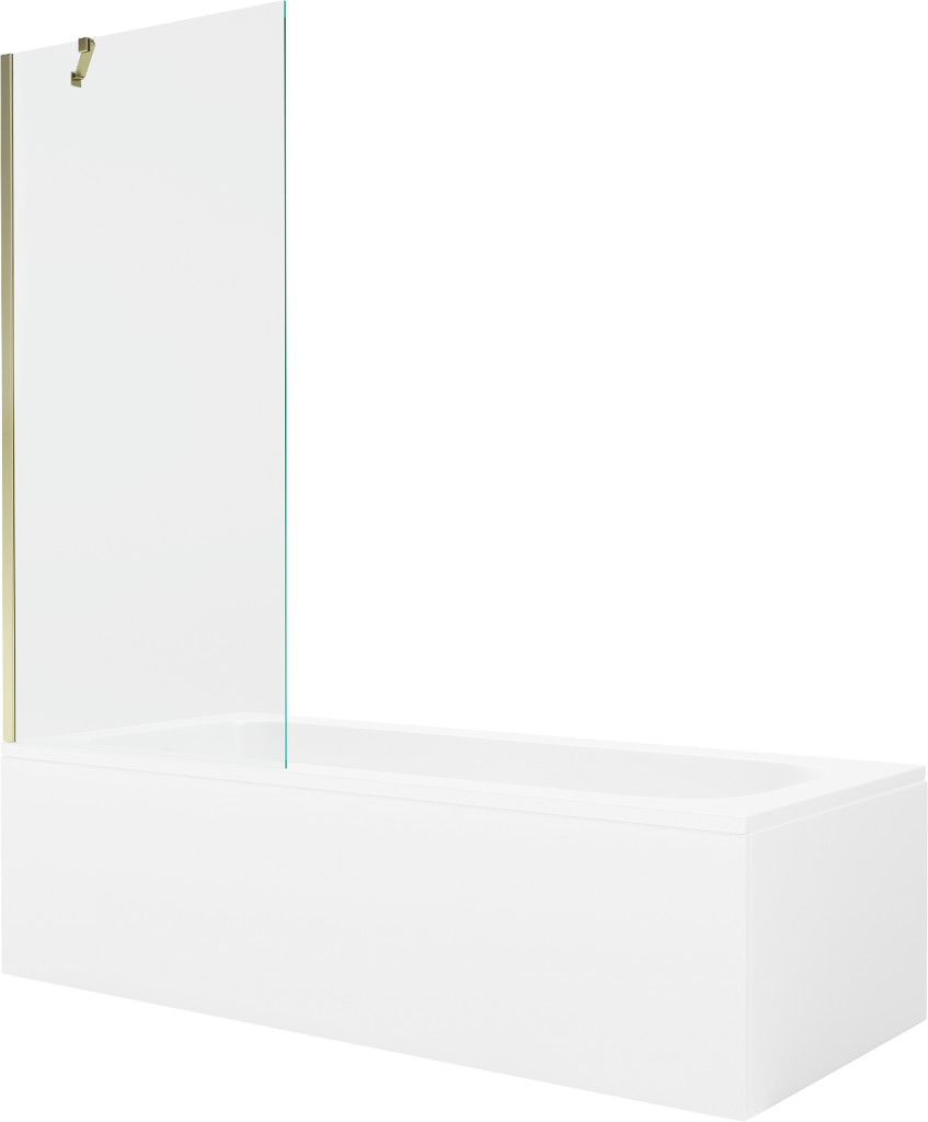 MEXEN/S Vega obdélníková vana 160 x 70 cm s panelem + vanová zástěna 80 cm, transparent, zlatá 550116070X9508000050