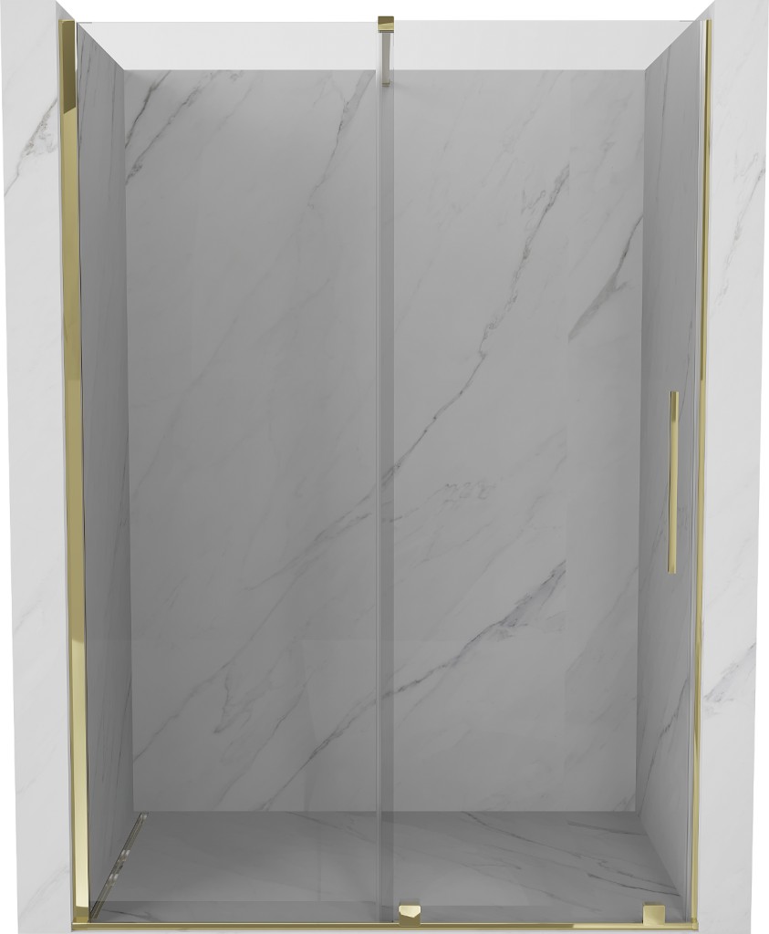MEXEN/S Velar posuvné sprchové dveře 130, transparent, zlatá 871-130-000-01-50