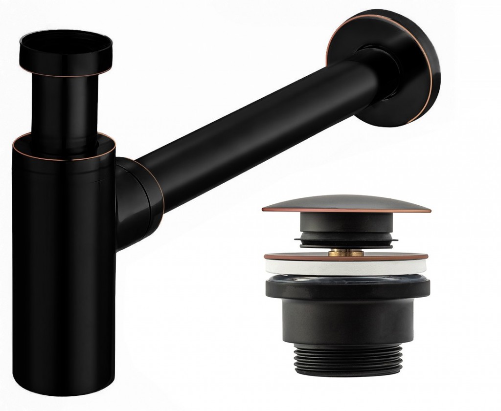 HOPA Umyvadlový kovový sifon s click/clack zátkou, univerzální, černá s patinou BAHA8536