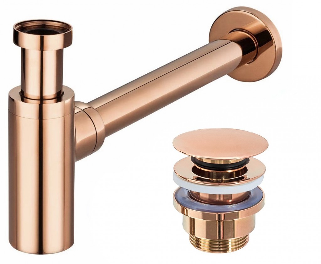 Levně HOPA Umyvadlový kovový sifon s click/clack zátkou, univerzální, zlatá růžová BAHA8541