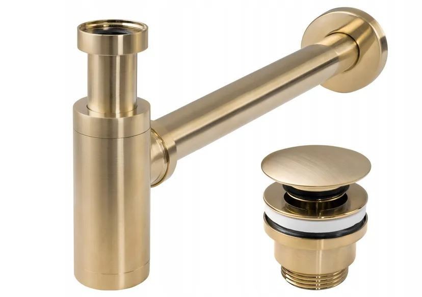 HOPA Umyvadlový kovový sifon s click/clack zátkou, univerzální, zlatá matná-broušená BAHA8586