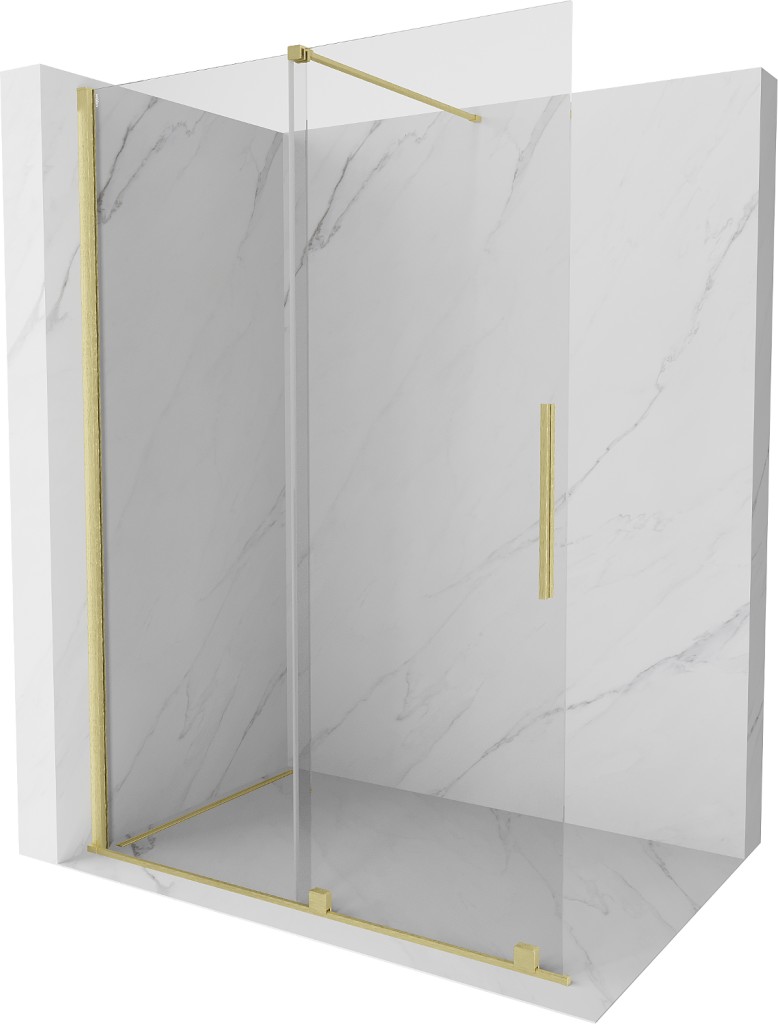 MEXEN/S Velar posuvné sprchové dveře Walk-in 130, transparent, zlatá kartáčovaná 871-130-000-03-55