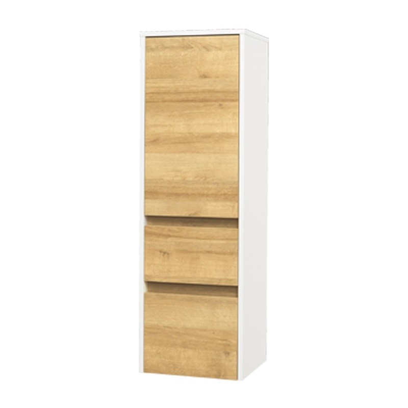 MEREO Opto koupelnová skříňka vysoká 125 cm, pravé otevírání, bílá/dub Riviera CN934P