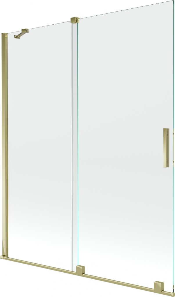 MEXEN/S Velar Dvoukřídlá posuvná vanová zástěna 140 x 150 cm, transparent, zlatá 896-140-000-01-50