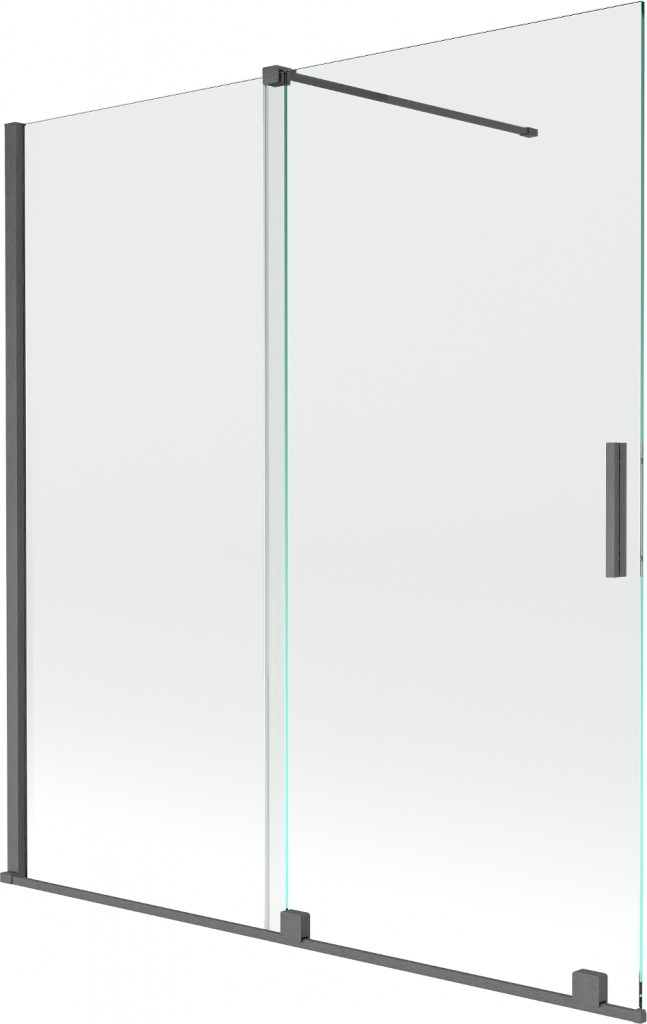 MEXEN/S Velar Dvoukřídlá posuvná vanová zástěna 150 x 150 cm, transparent, šedá kartáčovaná 896-150-000-01-66