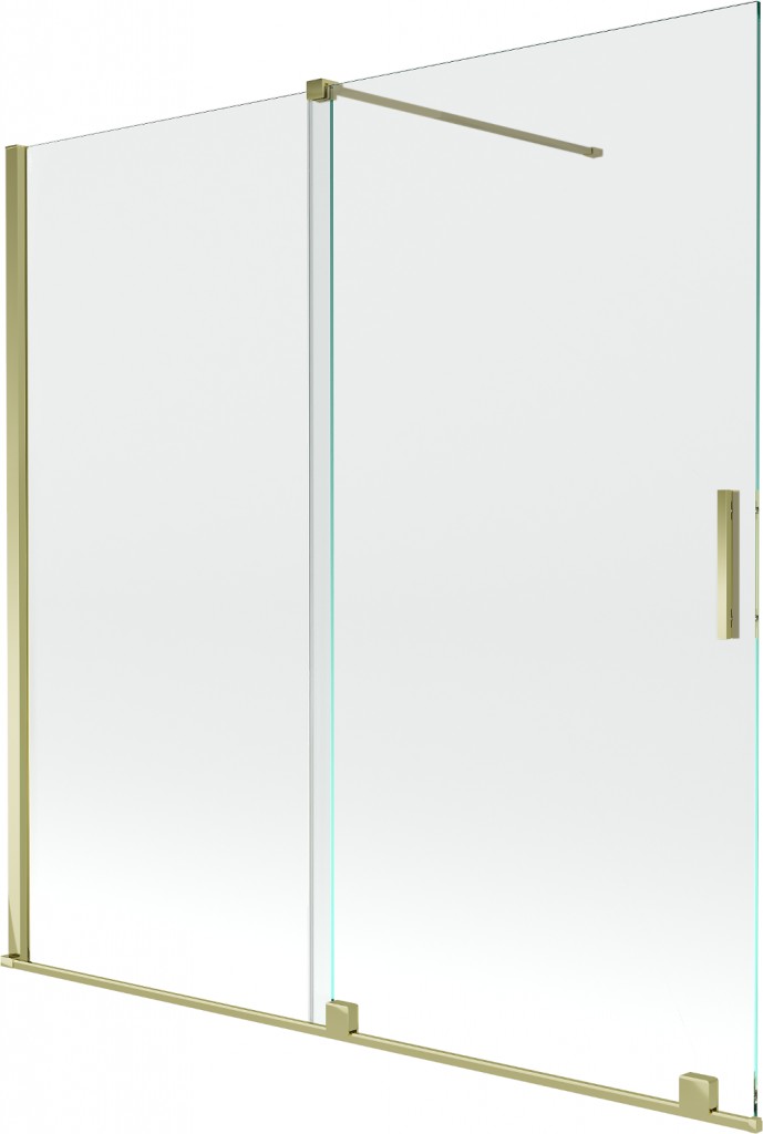 MEXEN/S Velar Dvoukřídlá posuvná vanová zástěna 160 x 150 cm, transparent, zlatá 896-160-000-01-50