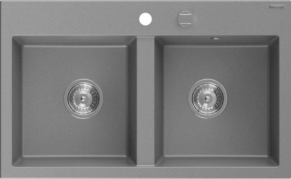 MEXEN Hektor granitový dřez 2-bowl 800 x 480 mm, šedá, sifon chrom 6521802000-71
