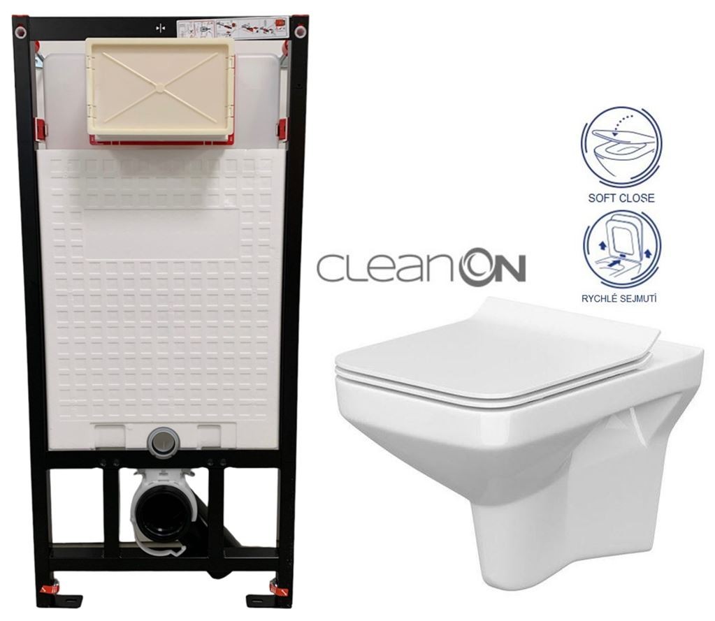 DEANTE Podomítkový rám, pro závěsné WC mísy bez tlačítka + WC CERSANIT CLEANON COMO + SEDÁTKO CST_WC01 X CO1