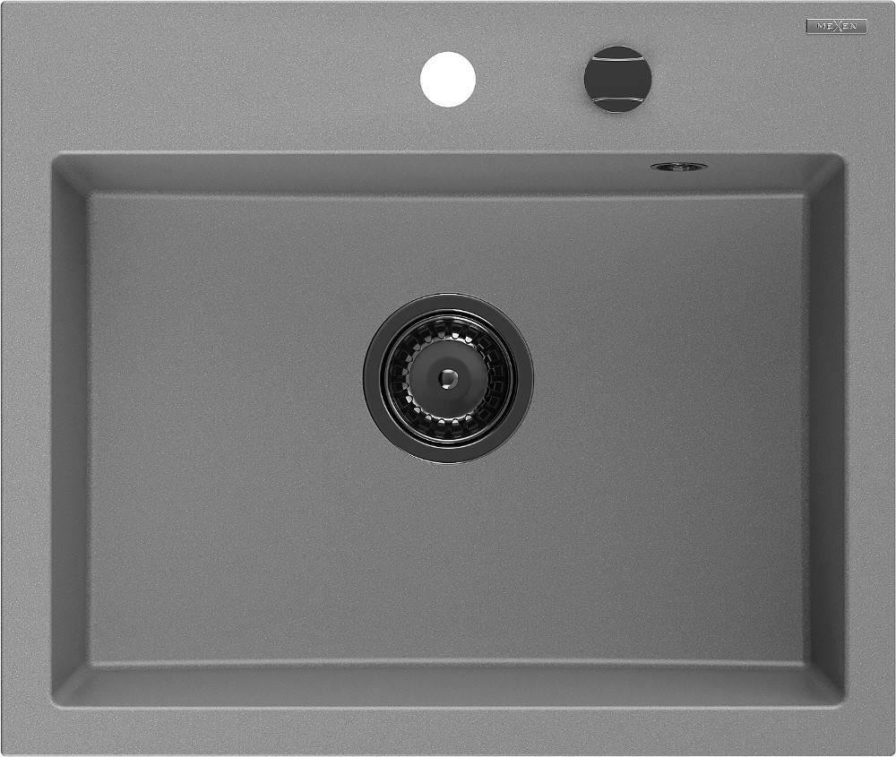 Levně MEXEN/S Oscar granitový dřez 580 x 490 mm, šedá, černý sifon 6519581000-71-B