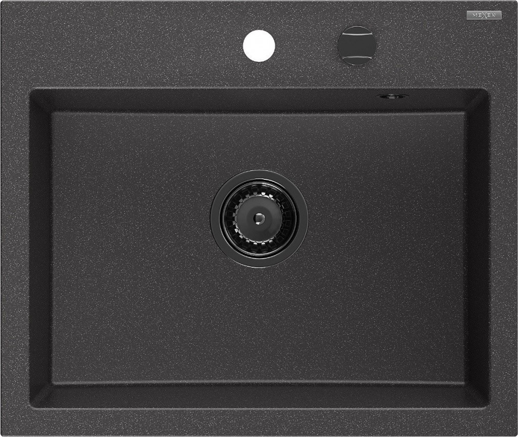Levně MEXEN/S Oscar granitový dřez 580 x 490 mm, černá kropenatá, černý sifon 6519581000-76-B