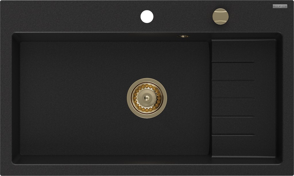 MEXEN/S Omar granitový dřez 800 x 480 mm, černá, zlatý sifon 6520801005-77-G