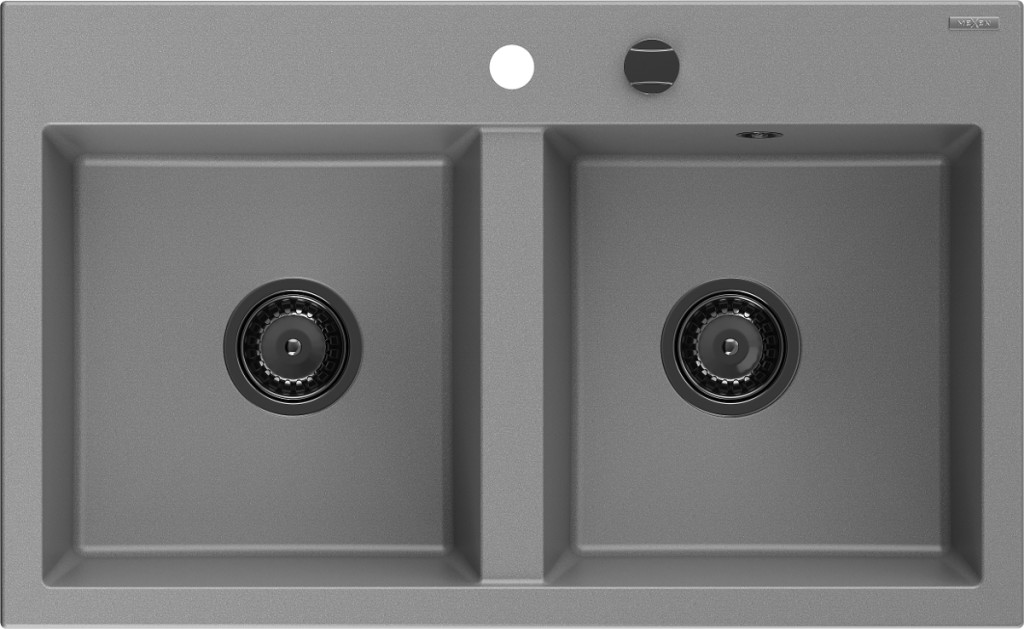 MEXEN/S Hektor granitový dřez 2-bowl 800 x 480 mm, šedá, černý sifon 6521802000-71-B