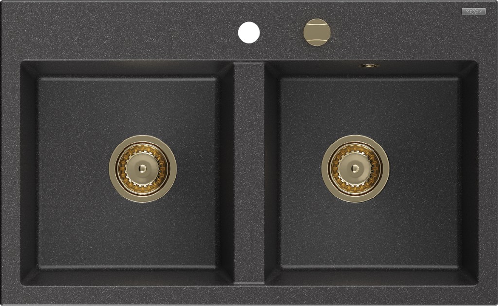 Levně MEXEN/S Hektor granitový dřez 2-bowl 800 x 480 mm, černá kropenatá, zlatý sifon 6521802000-76-G