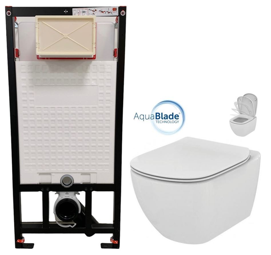 DEANTE Podomítkový rám, pro závěsné WC mísy bez tlačítka + WC Ideal Standard Tesi se sedátkem SoftClose, AquaBlade  CST_WC01 X TE1