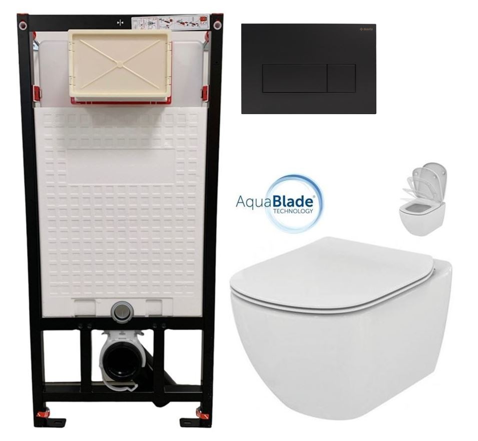 Levně DEANTE Podomítkový rám, pro závěsné WC mísy + SLIM tlačítko černé + WC Ideal Standard Tesi se sedátkem SoftClose, AquaBlade CST_WC01 N51P TE1