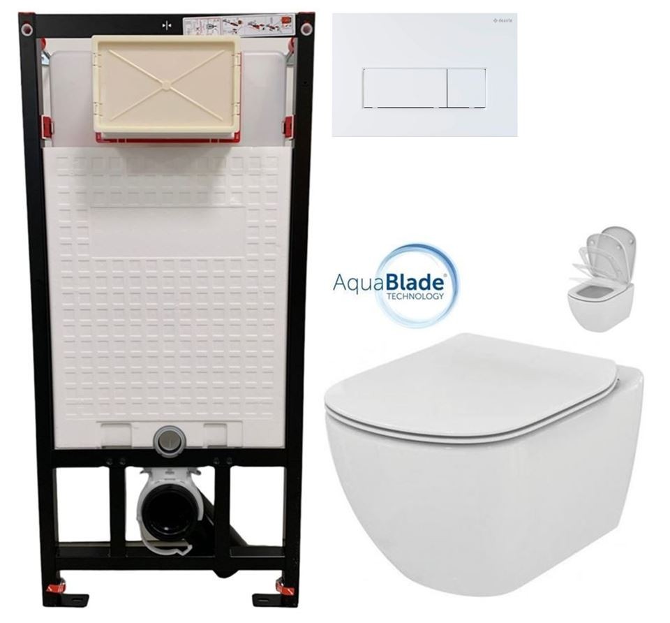 Levně DEANTE Podomítkový rám, pro závěsné WC mísy + SLIM tlačítko bílé + WC Ideal Standard Tesi se sedátkem SoftClose, AquaBlade CST_WC01 A51P TE1