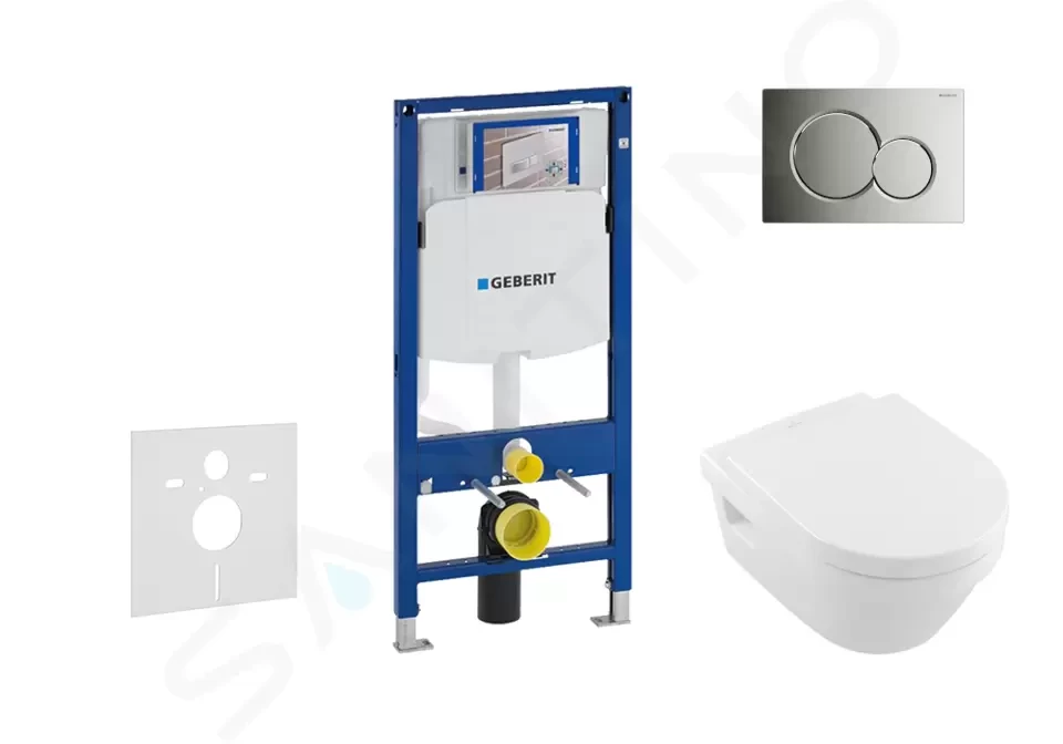 Levně GEBERIT Duofix Modul pro závěsné WC s tlačítkem Sigma01, lesklý chrom + Villeroy Boch WC a sedátko, DirectFlush, SoftClose, CeramicPlus 111.300.00.5 NB2