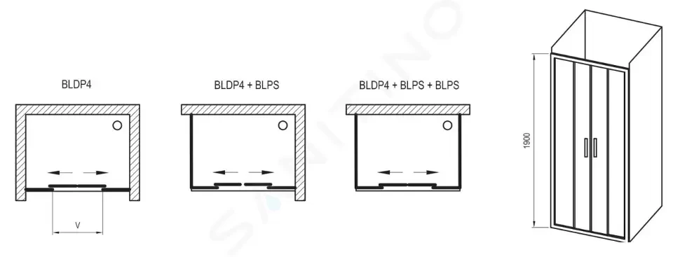 RAVAK - Blix Sprchové dveře čtyřdílné BLDP4-120, 1170-1210 mm, lesklý hliník/sklo Grape (0YVG0C00ZG)