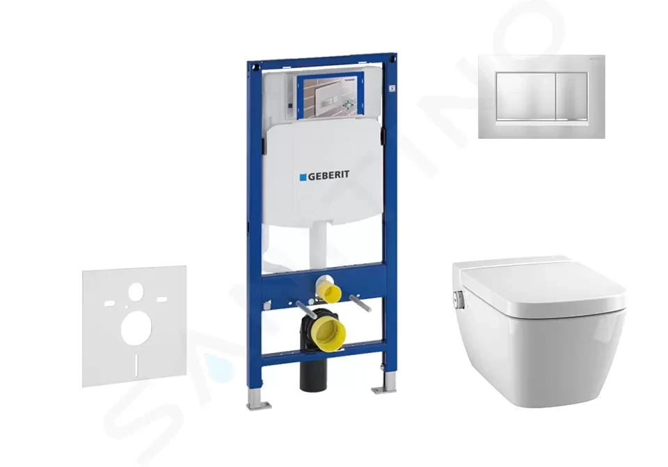 GEBERIT Duofix Modul pro závěsné WC s tlačítkem Sigma30, matný chrom/chrom + Tece One sprchovací toaleta a sedátko, Rimless, SoftClose 111.300.00.5 NT7