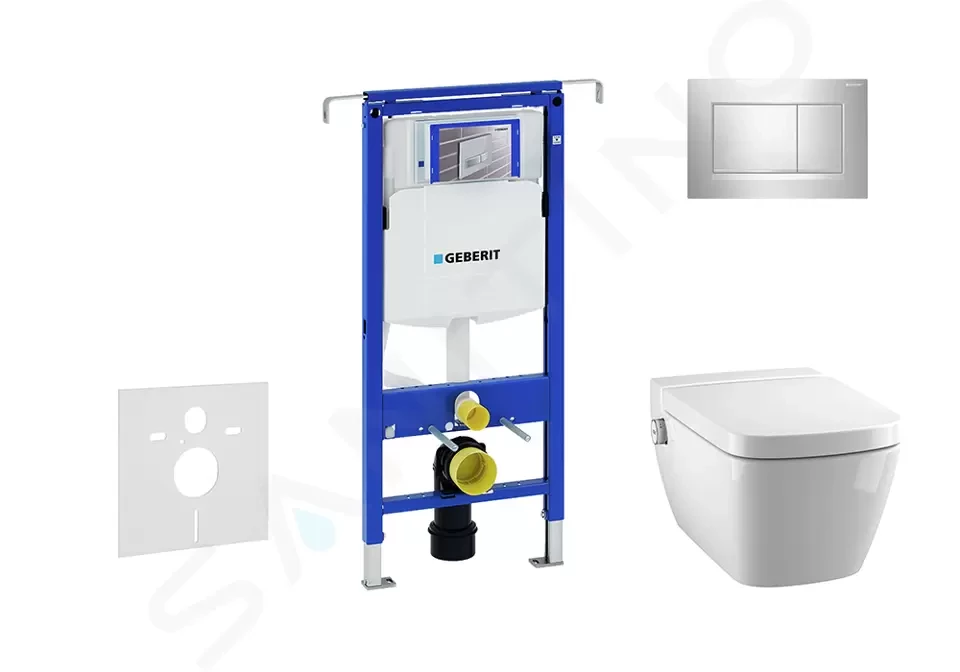 GEBERIT Duofix Modul pro závěsné WC s tlačítkem Sigma30, lesklý chrom/chrom mat + Tece One sprchovací toaleta a sedátko, Rimless, SoftClose 111.355.00.5 NT6