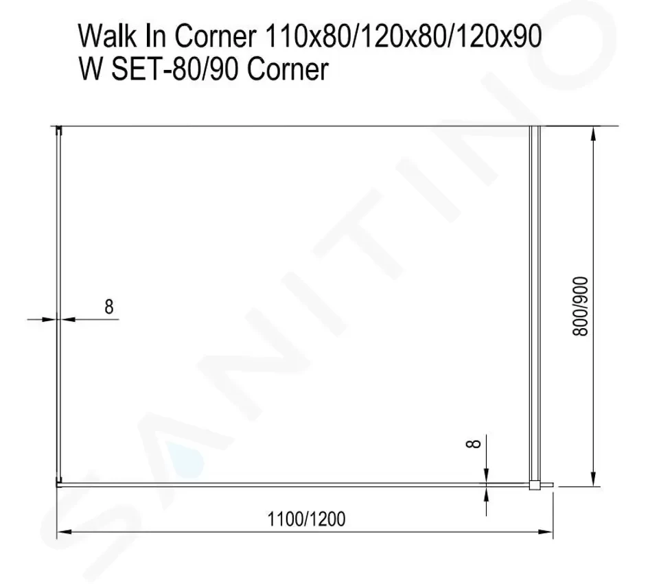 RAVAK - Walk-In Sprchový kout Walk-In Corner 120/80, 1200x800 mm, černá/čiré sklo (GW1CG4300Z1)