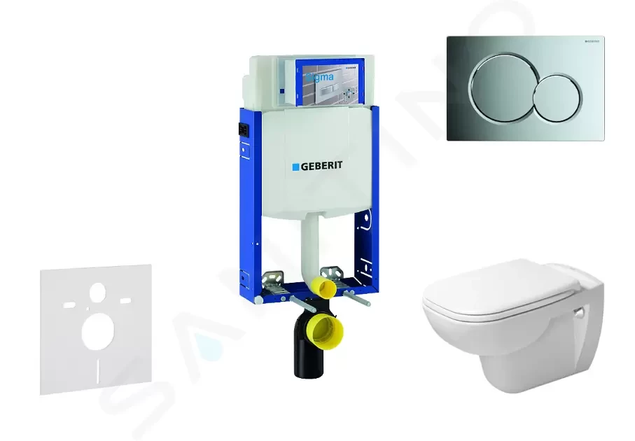 GEBERIT Kombifix Modul pro závěsné WC s tlačítkem Sigma01, lesklý chrom + Duravit D-Code WC a sedátko, Rimless, SoftClose 110.302.00.5 NH2