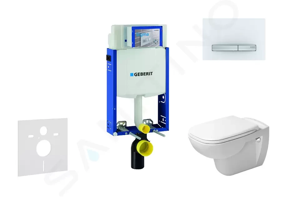 GEBERIT Kombifix Modul pro závěsné WC s tlačítkem Sigma50, alpská bílá + Duravit D-Code WC a sedátko, Rimless, SoftClose 110.302.00.5 NH8
