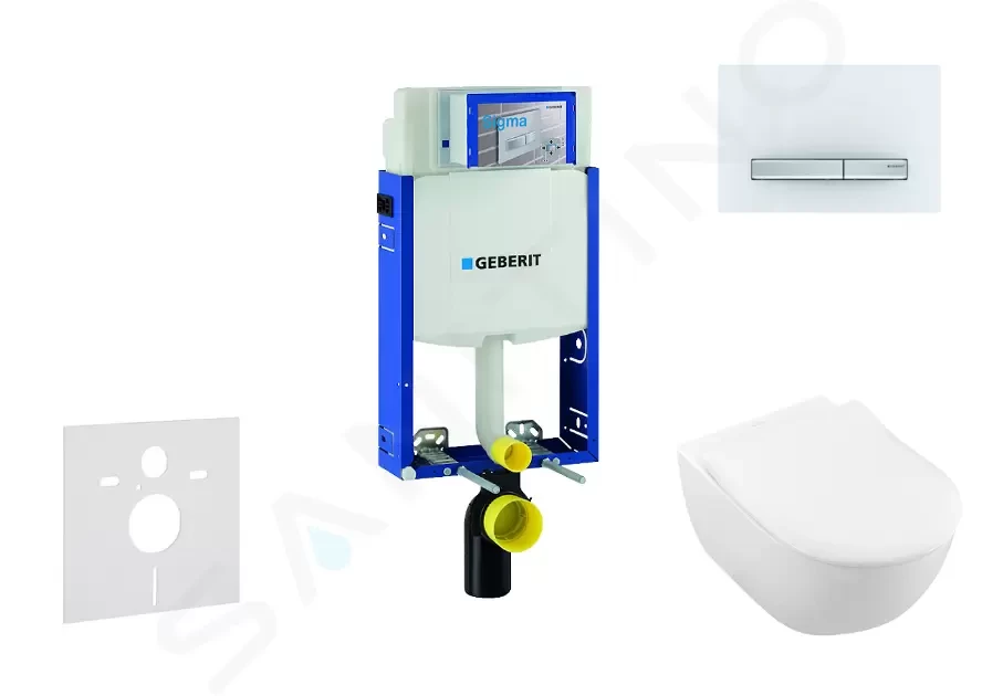 GEBERIT Kombifix Modul pro závěsné WC s tlačítkem Sigma50, alpská bílá + Villeroy Boch WC a sedátko, DirectFlush, SoftClose, CeramicPlus 110.302.00.5 NI8