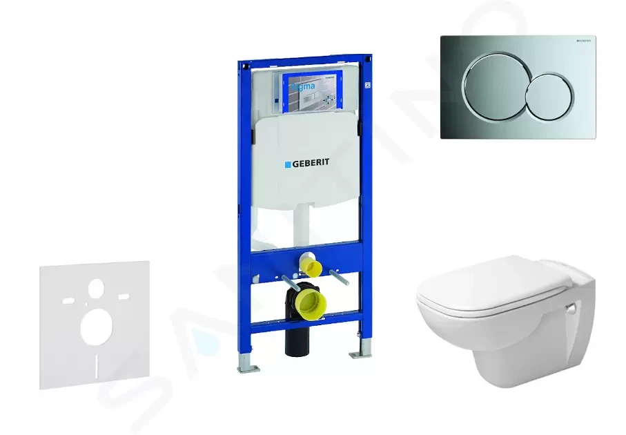 GEBERIT Duofix Modul pro závěsné WC s tlačítkem Sigma01, lesklý chrom + Duravit D-Code WC a sedátko, Rimless, SoftClose 111.300.00.5 NH2