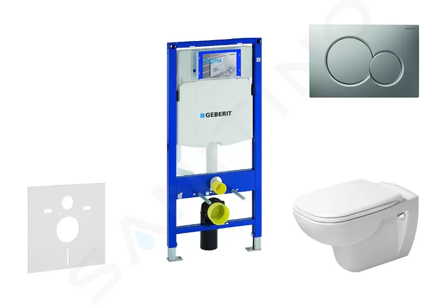 GEBERIT Duofix Modul pro závěsné WC s tlačítkem Sigma01, matný chrom + Duravit D-Code WC a sedátko, Rimless, SoftClose 111.300.00.5 NH3