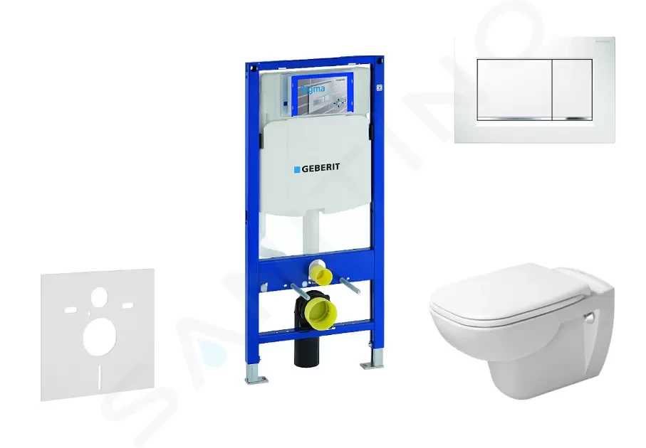 Levně GEBERIT Duofix Modul pro závěsné WC s tlačítkem Sigma30, bílá/lesklý chrom + Duravit D-Code WC a sedátko, Rimless, SoftClose 111.300.00.5 NH5