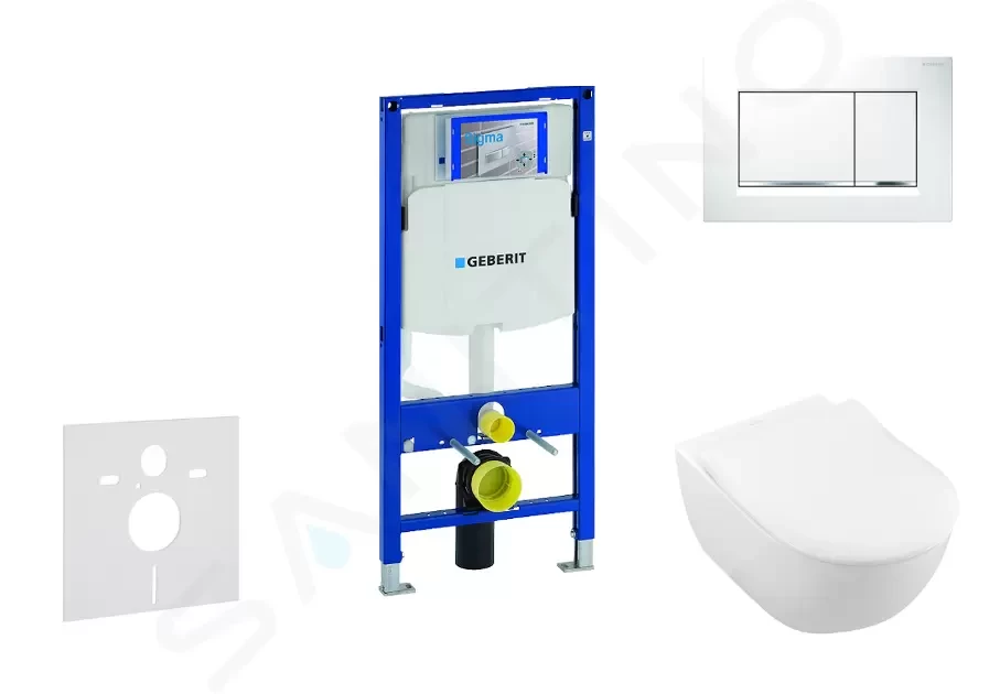 Levně GEBERIT Duofix Modul pro závěsné WC s tlačítkem Sigma30, bílá/lesklý chrom + Villeroy Boch WC a sedátko, DirectFlush, SoftClose, CeramicPlus 111.300.00.5 NI5